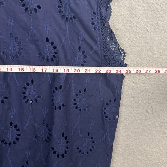Forgotten Grace Plus Size Lace Trimmed Eyelet Blouse Navy Blue 100% Cotton NWOT - Picture 5 of 7